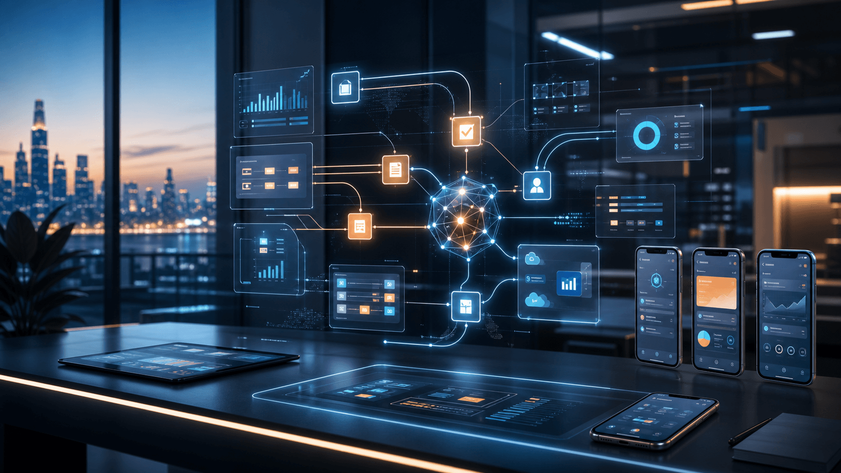 Connected enterprise workflows, mobile apps, data systems, and agentic operations